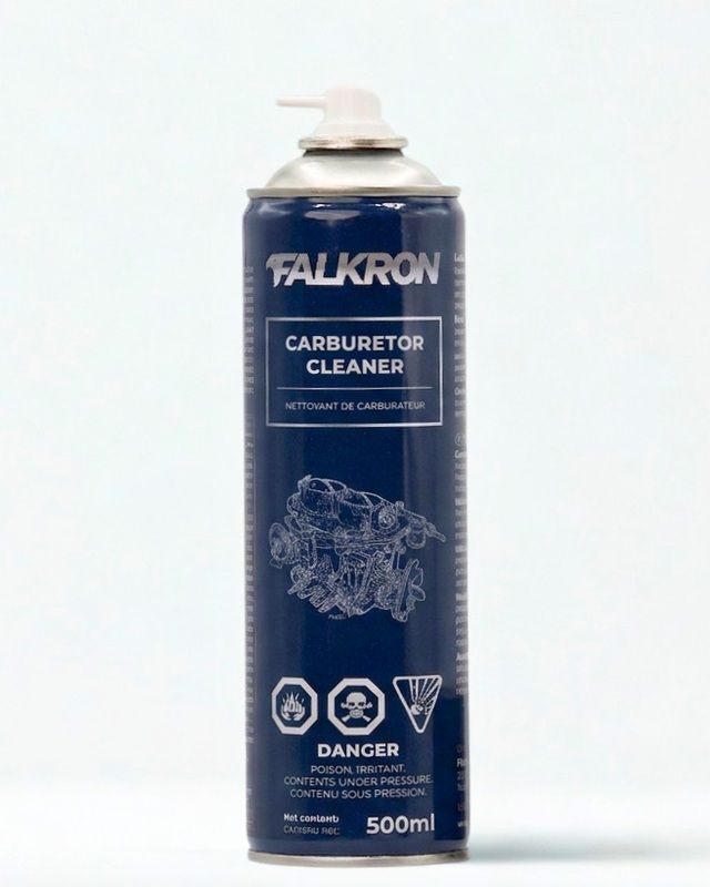 FALKRON Carburetor Cleaner with its spray straw fitted, studio photo