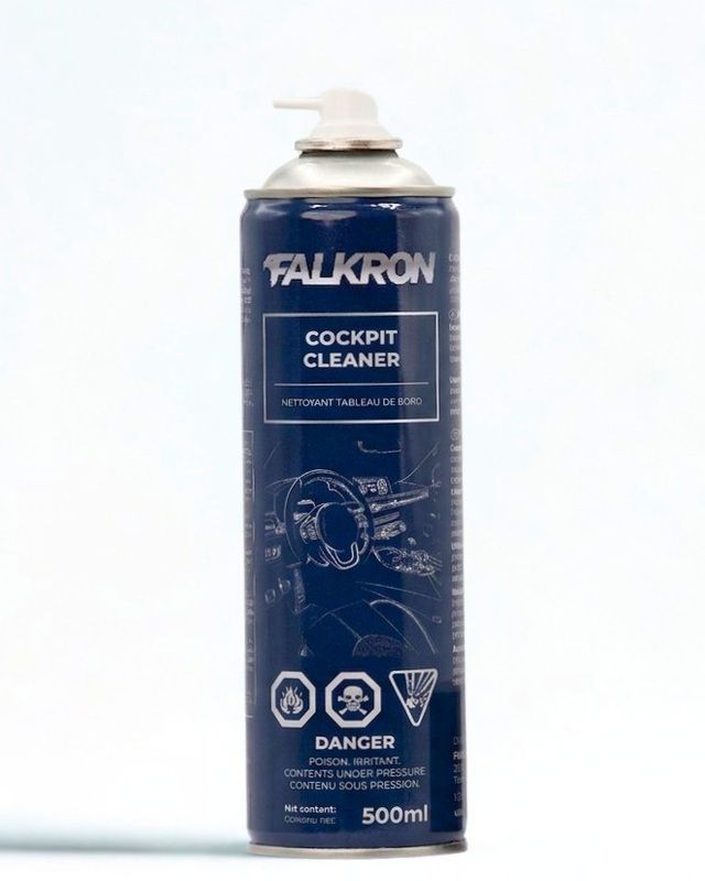 FALKRON Cockpit Cleaner with its spray straw fitted, studio photo